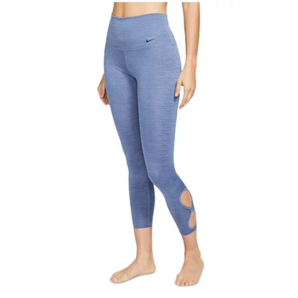 Nike NWOT Dri Fit High Rise Space Dye Ankle Cut Out Yoga Leggings Blue Large